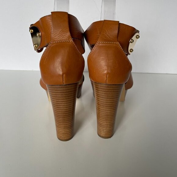 NAPOLEONI Heeled Sandals Strappy Pull On Open Toe Leather Brown Tan 9 - Picture 4 of 9